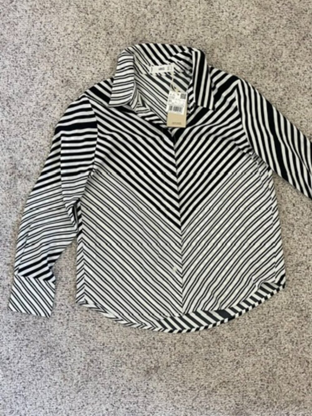 Mango MNG Women's Striped Long Sleeve Button-Up Shirt White And Black, Size XS